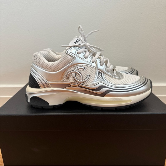 Chanel Sneakers Fabric Laminated Calfskin Stretch Women  | size 38 - Picture 3 of 10